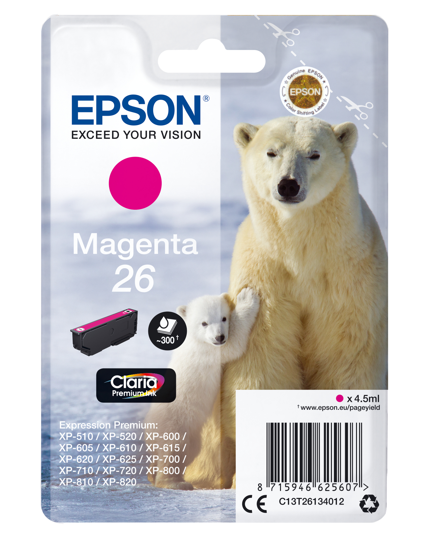Epson C13T26134012/26 Ink cartridge magenta, 300 pages ISO/IEC...