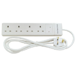 Lindy 2m 4-Way UK Mains Power Extension with Surge Protection, White