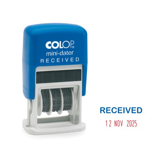 Colop S160/L1 Self-inking Mini Word and Date Stamp (RECEIVED and 4mm Adjustable Date) Impression Size 25x12mm Blue/Red Ink - 105098
