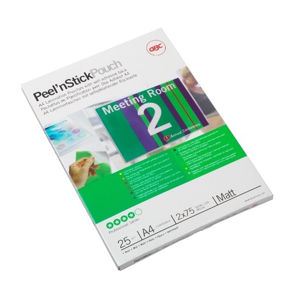 Image of GBC Peel`n Stick Laminating Pouches A4 2x75 Micron Matt (25)