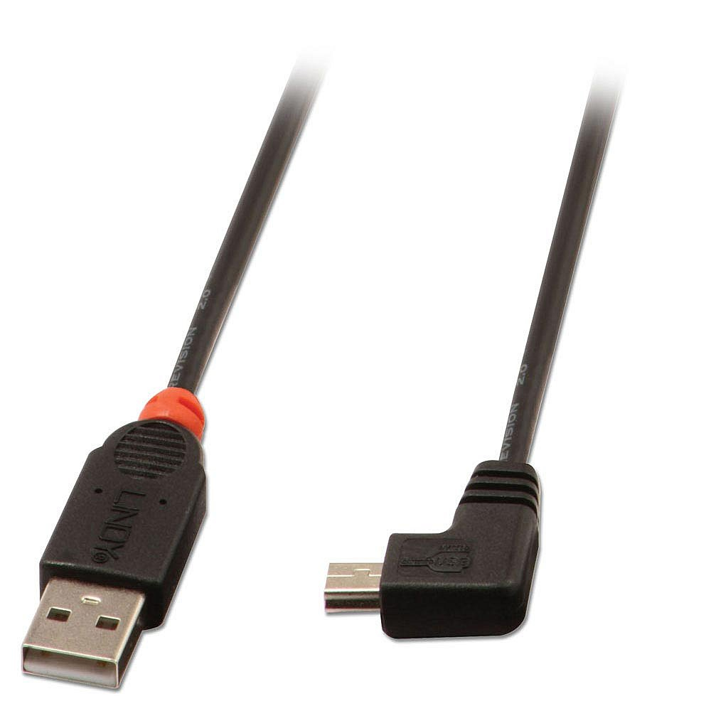 Photos - Cable (video, audio, USB) Lindy 2m USB 2.0 Cable - Type A to Mini-B, 90 Degree Right Angle 31972 