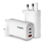 Maplin 3 Port USB Wall Charger 2x USB-C 1x USB-A GaN PD QC 3.0 45W High Speed Charging