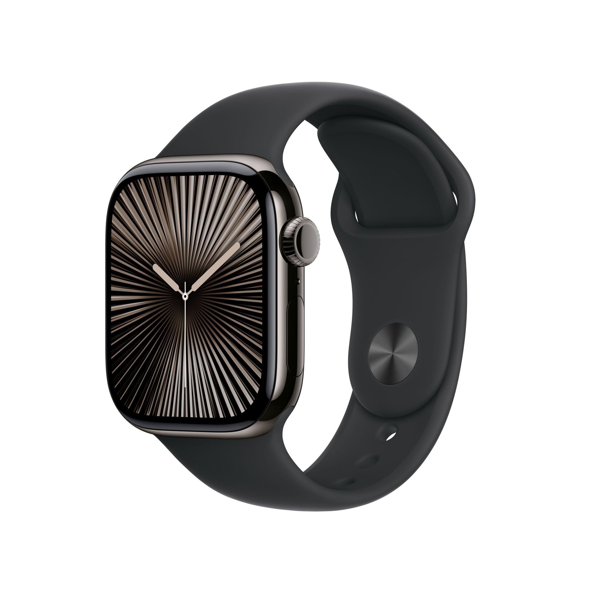 Apple Watch Series 10 (GPS + Cellular) - 42 mm - slate titanium - smart watch with sport band - fluoroelastomer - black - band size: S/M - 64 GB - LTE, Wi-Fi 4, UWB, Bluetooth - 4G - 34.4 g