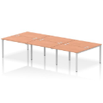 Dynamic Impulse Back-to-Back 6 Person Bench Desk W1200 x D1600 x H730mm With Cable Ports Beech Finish Silver Frame - IB00172 DD