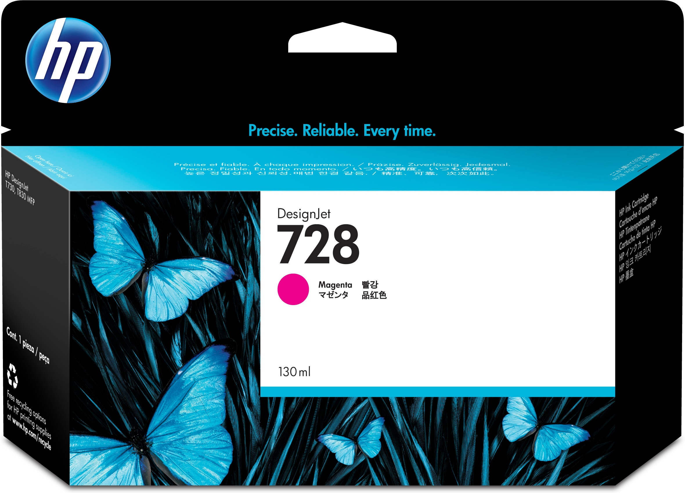 Image of HP F9J66A/728 Ink cartridge magenta 130ml for HP DesignJet T 730/830