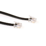 ACT Zwarte 10 meter platte telefoonkabel met RJ12 connectoren