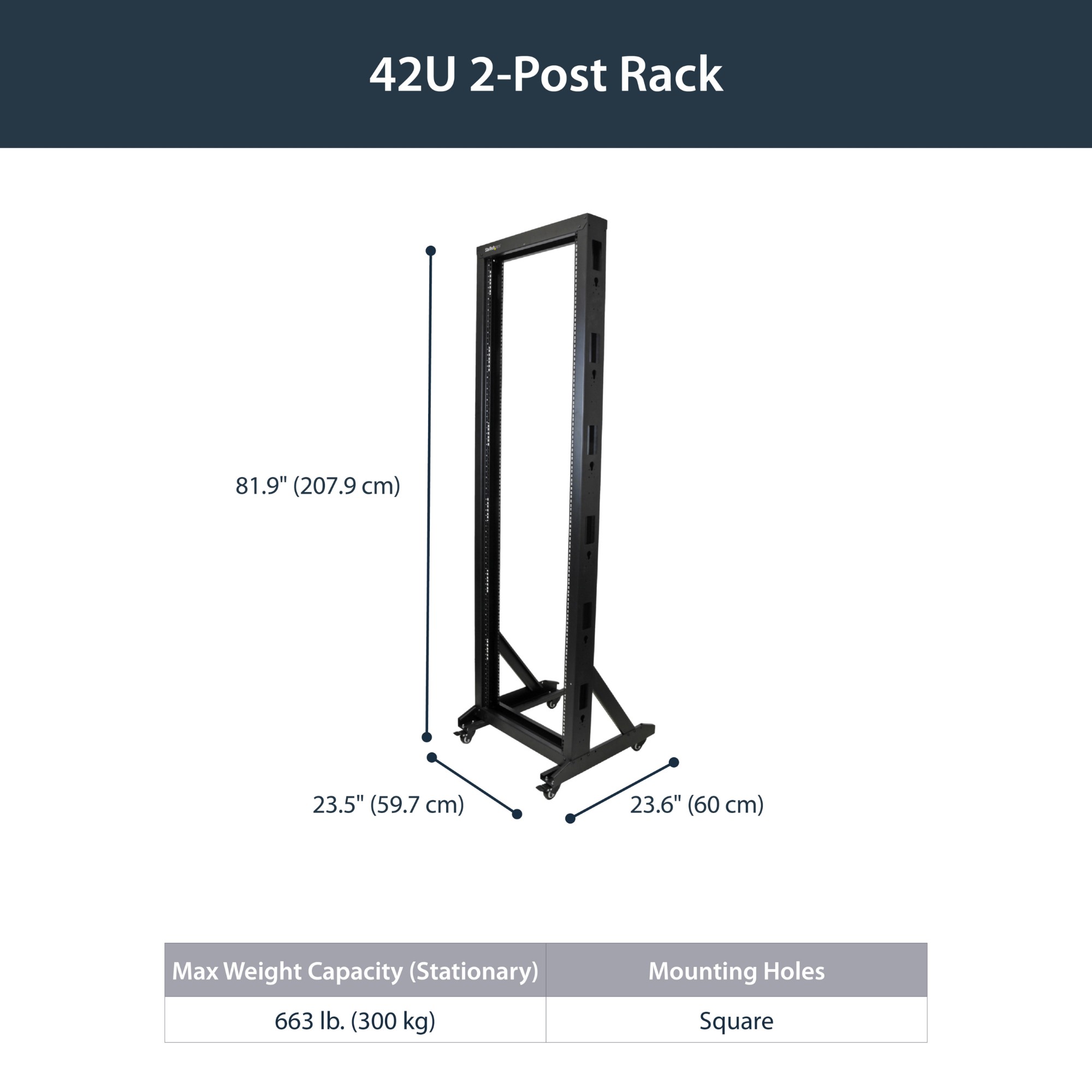 StarTech.com 2-Post Server Rack with Casters - 42U