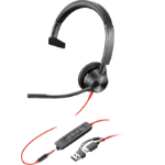 POLY Blackwire 3315 Monaural Microsoft Teams Certified USB-C Headset +3.5mm Plug +USB-C/A Adapter