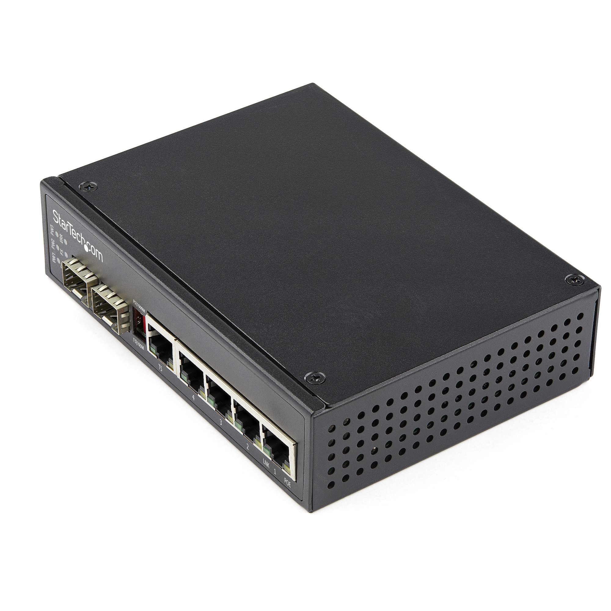StarTech.com Industrial 5 Port Gigabit Ethernet Switch 5 PoE RJ45 +2 SFP Slots 30W PoE+ 48VDC 10/100/1000 Power Over Ethernet LAN Switch -40C to 75C with DIN Connector/Mountable