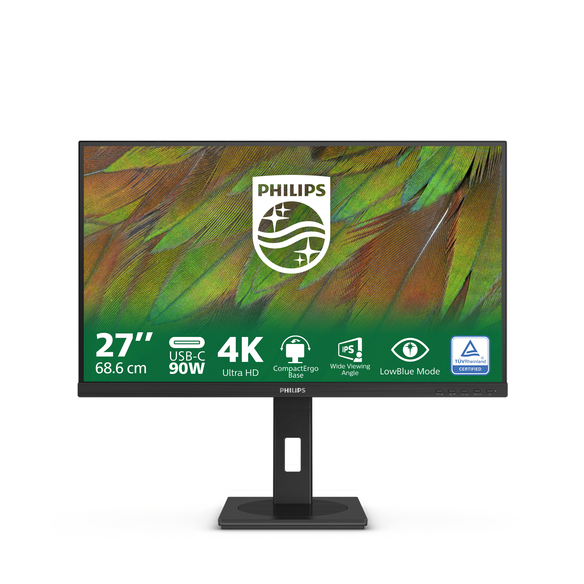 Philips 27B1U3900-27 Inch Ultra Hd Monitor, Height Adjustable, Speakers, Adaptive Sync (3840X2160, 60 Hz, 2X Hdmi 2.0, 1X Displayport 1.4, 1X USB-C (90 W Pd), RJ45, Usb Hub) Black-image