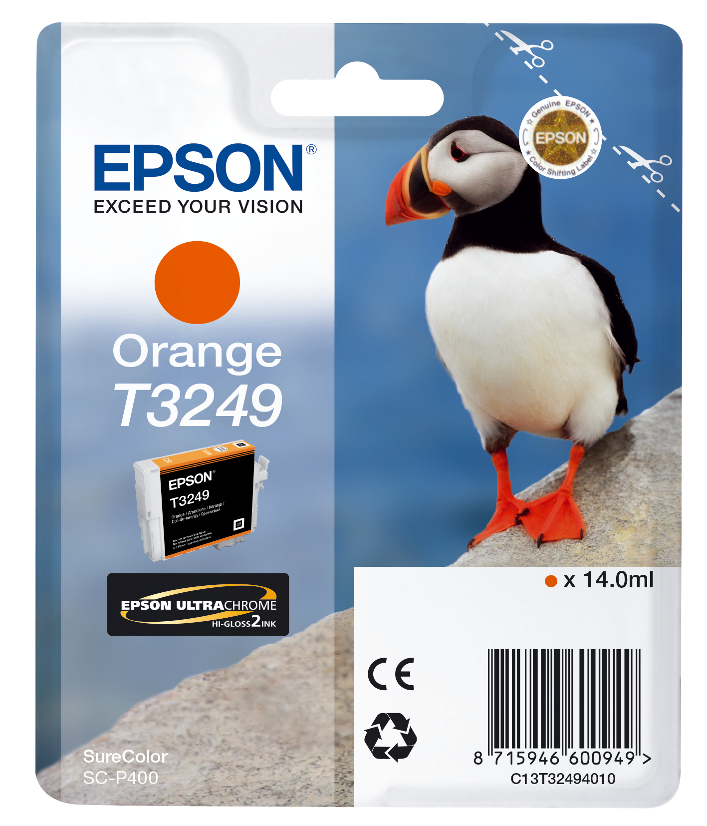 Image of Epson C13T32494010/T3249 Ink cartridge orange, 980 pages 14ml for...