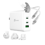 j5create 65W GaN USB-C 3-Port Traveler Charger with changeable AC plugs and USB-C cable