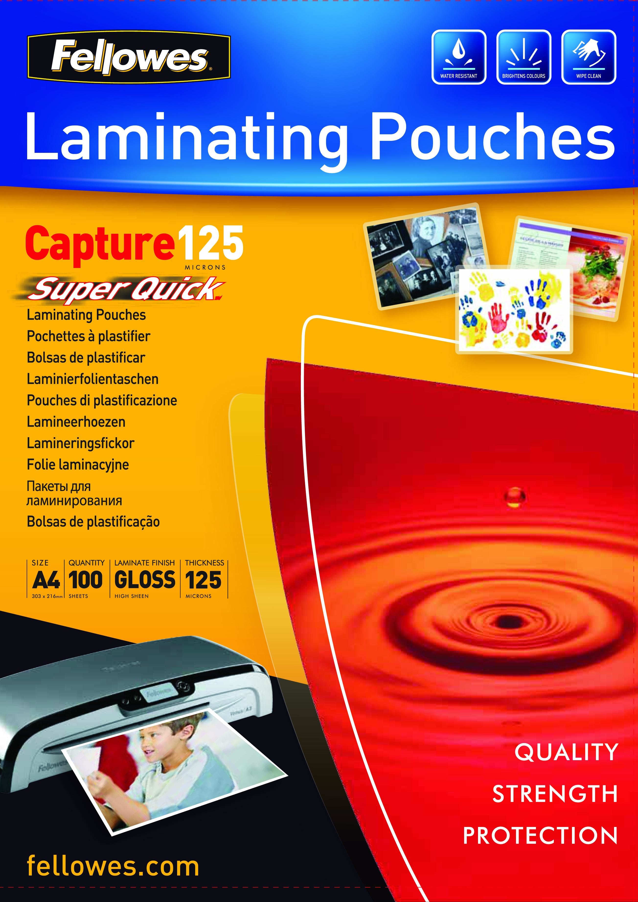 Image of Fellowes SuperQuick A4 Glossy 125 Micron Laminating Pouch