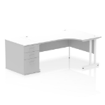 Dynamic Impulse W1600 x D1200 x H730mm Right Hand Crescent Desk Cantilever Leg With D800mm Desk High Pedestal White Finish White Frame - I004159 DD