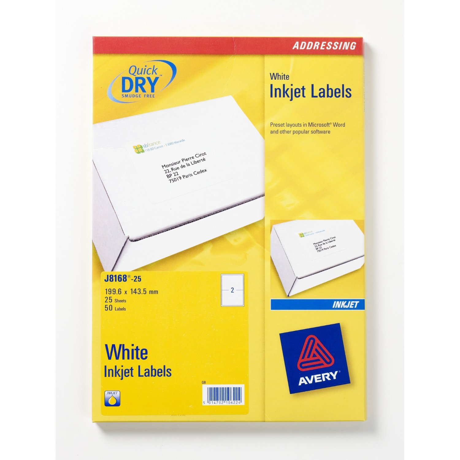Image of Avery J8168-25 addressing label White