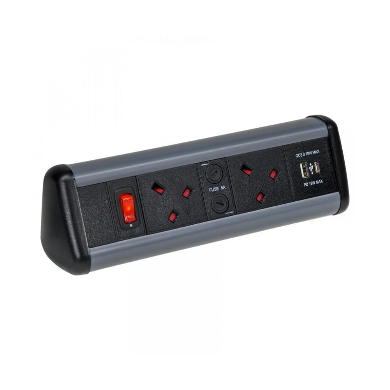 POWERDATA P-PACK DESK BLACK 2X POWER - USB A & C - MS