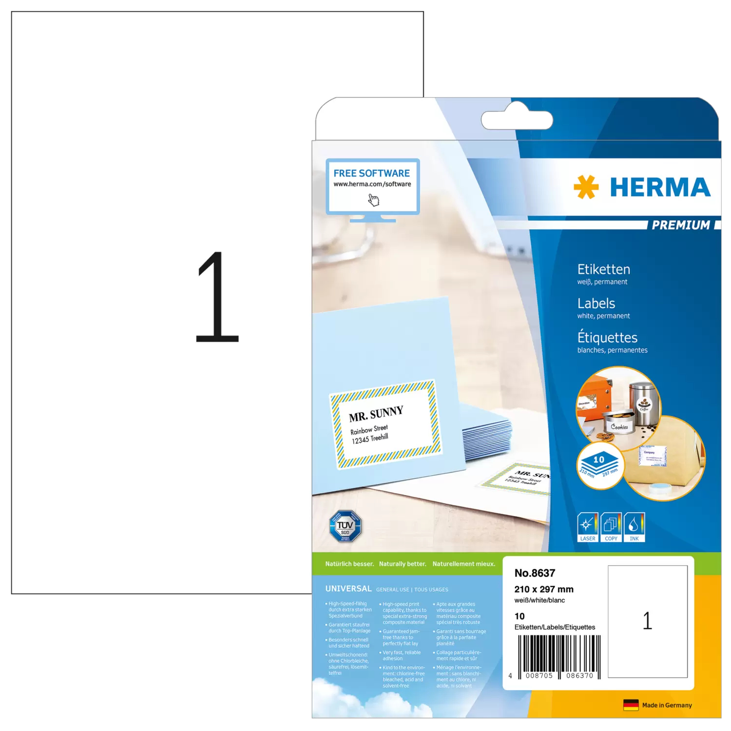 Image of HERMA Labels Premium A4 210x297 mm white paper matt 10 pcs.