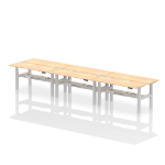 Dynamic Air Back-to-Back W1600 x D600mm Height Adjustable Sit Stand 6 Person Bench Desk With Cable Ports Maple Finish Silver Frame - HA02264 DD