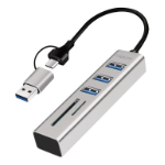 LogiLink USB 3.0 hub, 4x USB-A, 5 Gbit/s, 2-in-1 connection cable, silver