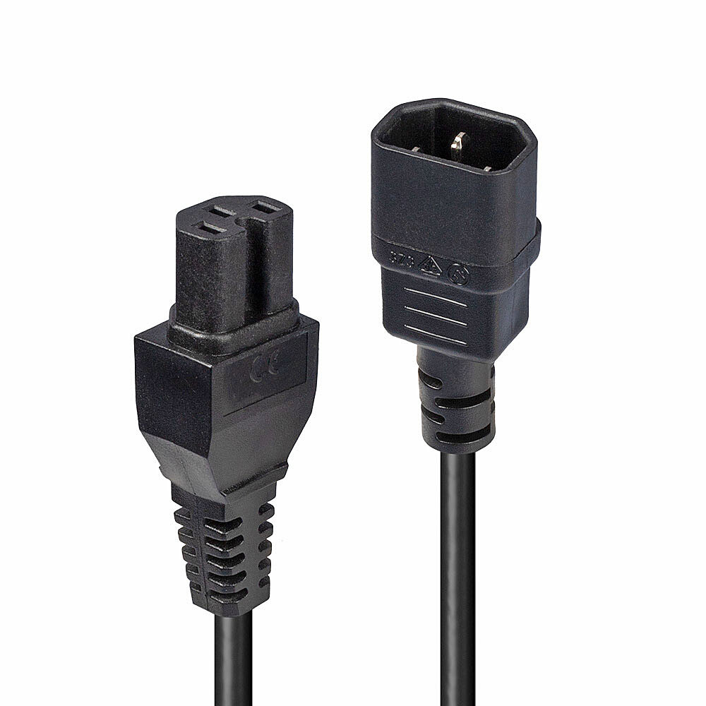Image of Lindy 2m IEC C14 to IEC C15 Extension Cable