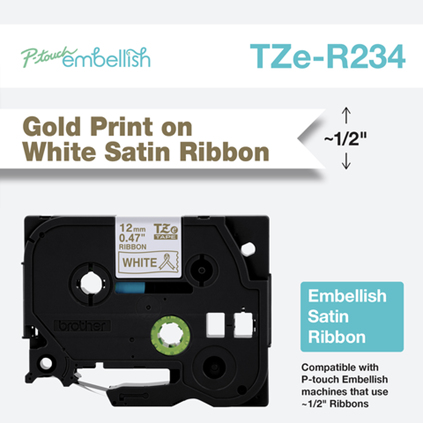 Image of Brother TZE-R234 DirectLabel gold on white non adhesive textil...