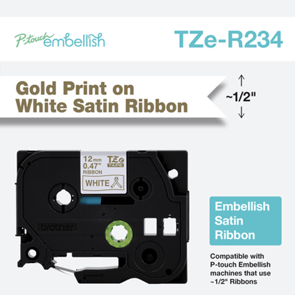 Brother P-Touch 12mm Gold On White Labelling Tape TZER234