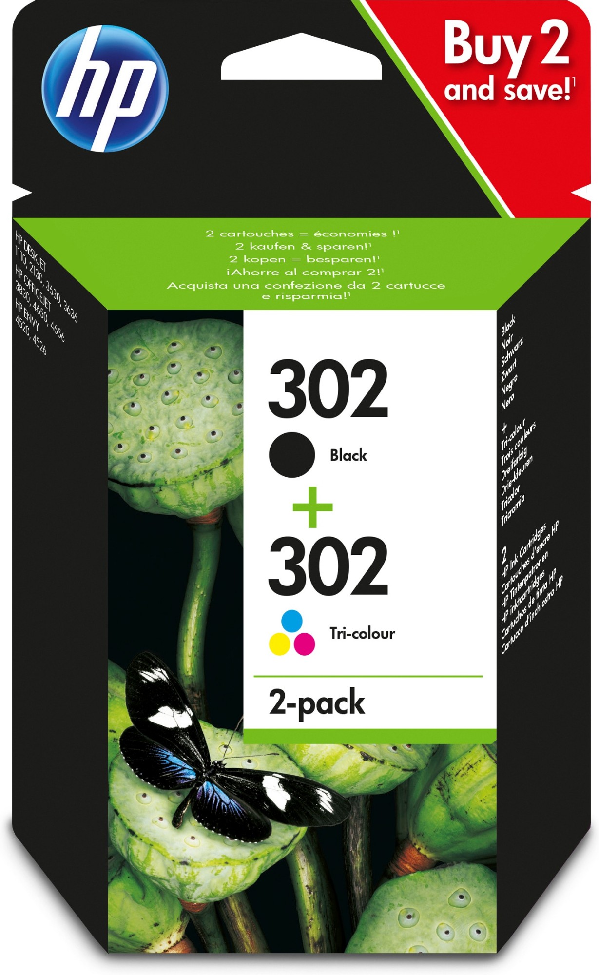HP Paquete de ahorro de 2 cartuchos de tinta original 302 negro/tricolor