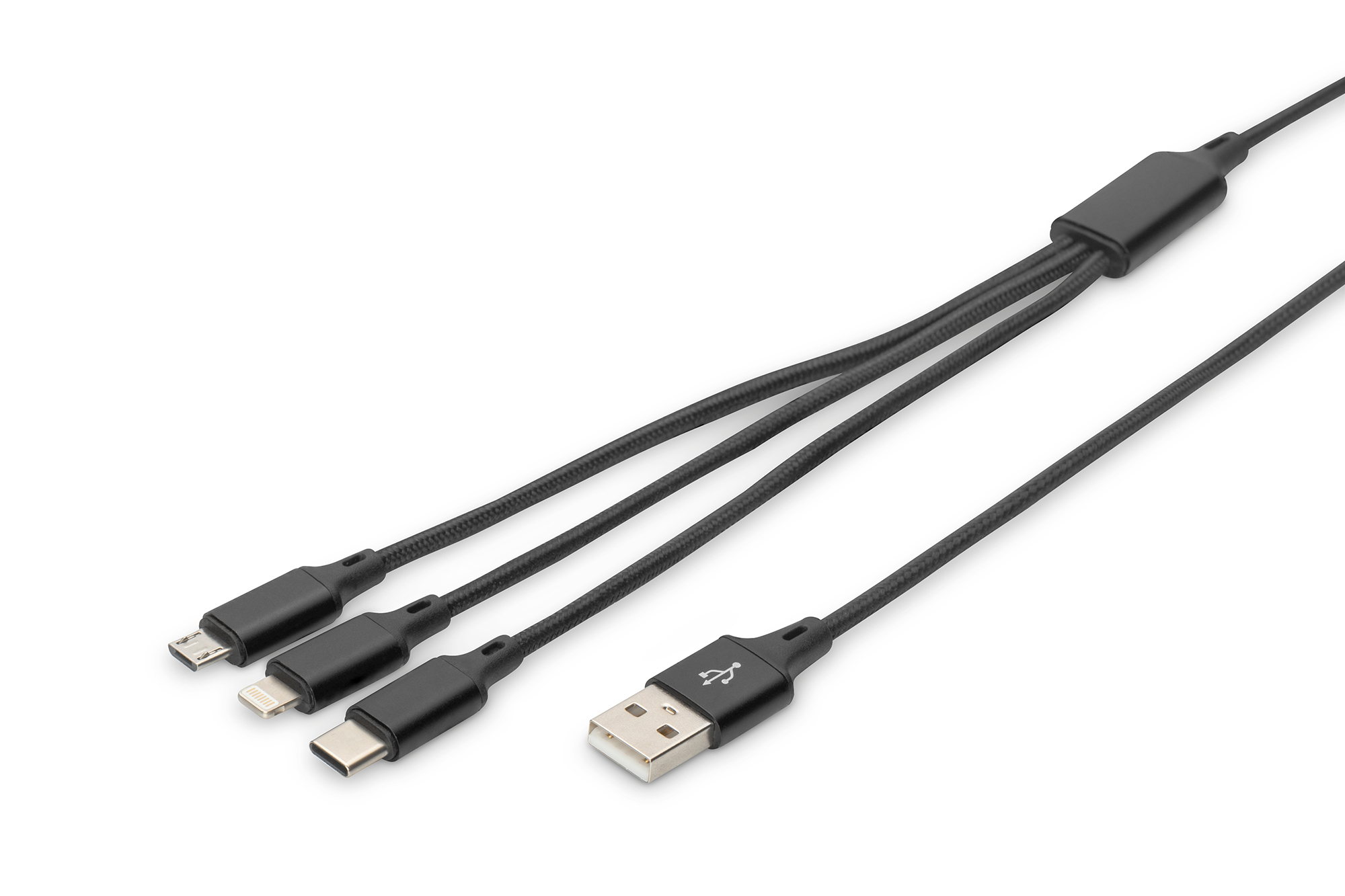 DIGITUS 3-in-1 Ladekabel, USB A-Lightning + Micro USB+USB-C