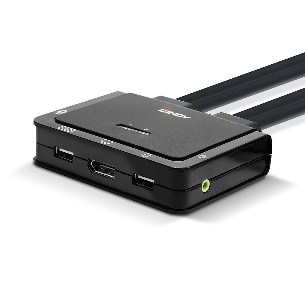 Image of Lindy 2 Port DisplayPort 1.2, USB-C Cable KVM Switch