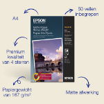 Epson A4 Matte Paper 167 g/m2, 50 vellen