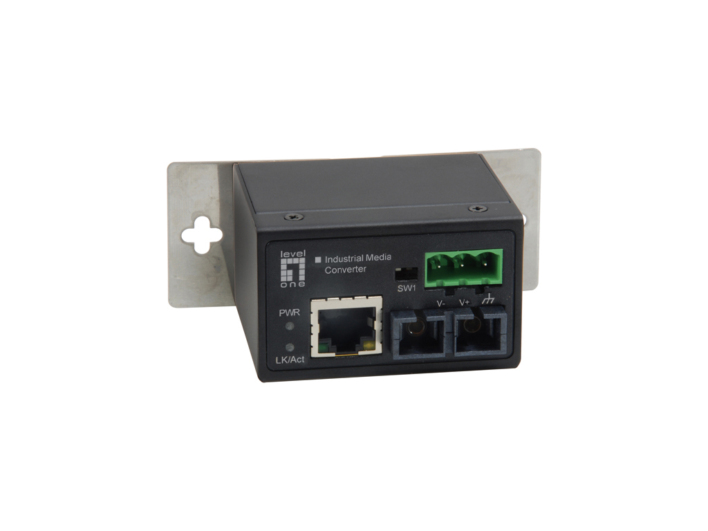 Image of LevelOne RJ45 to ST Fast Ethernet Industrial Media Converter,...