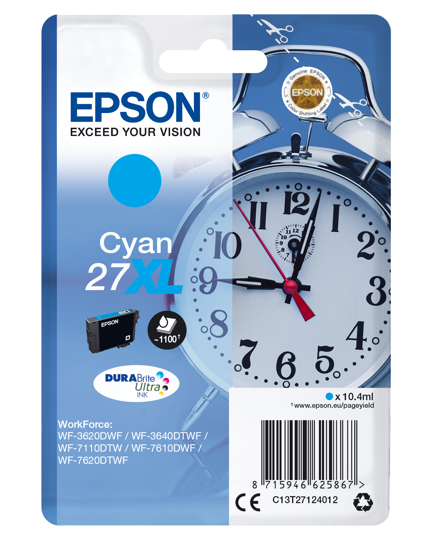 Image of Epson C13T27124010/27XL Ink cartridge cyan high-capacity, 1.1K...