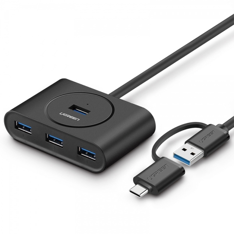 EU Product - USB 3.0 Hub with USB-C Port 1m - Black thumbnail