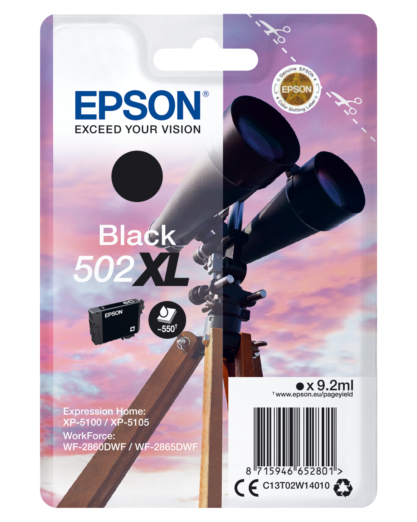 Image of Epson C13T02W14010/502XL Ink cartridge black high-capacity, 550...
