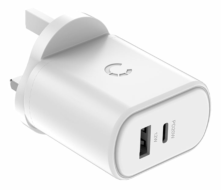 Cygnett PowerPlus 32W USB-C PD Dual Port Wall Charger UK - White