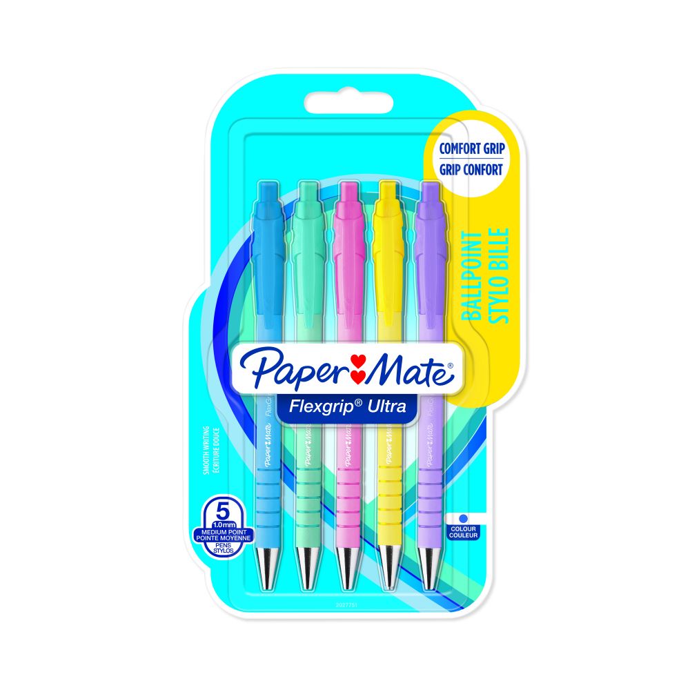 Papermate 2162277 Flexgrip Pastel 5 pack Blue ink Retractable Ball Pen