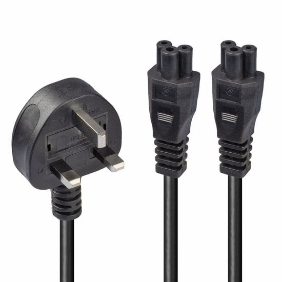 Image of Lindy 2.5m UK 3 Pin Plug To IEC 2 x C5 Splitter Extension Cable, Black
