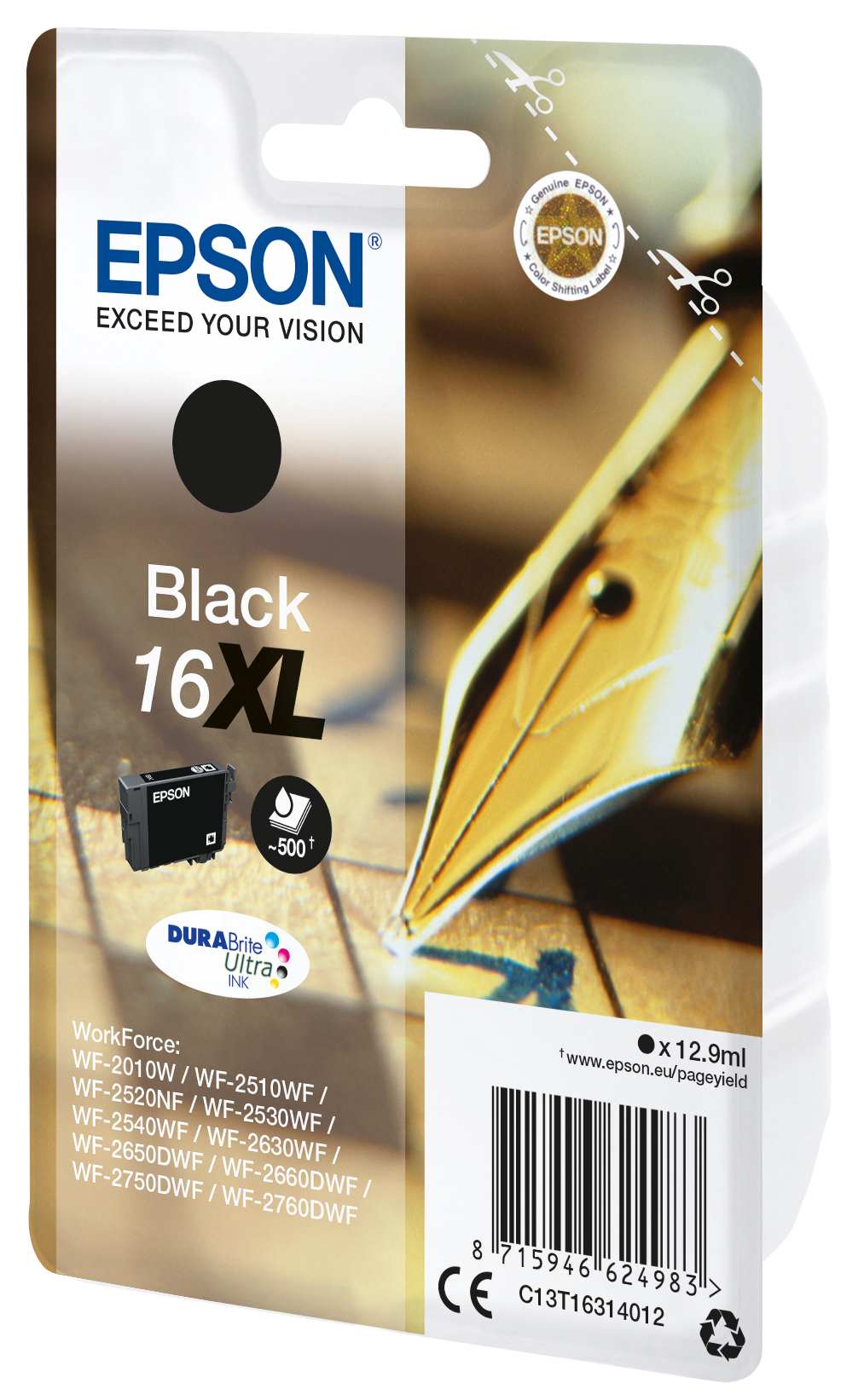 Epson C13T16314012/16XL Ink cartridge black high-capacity XL, 500 pages 12,9ml for Epson WF 2010/2660/2750