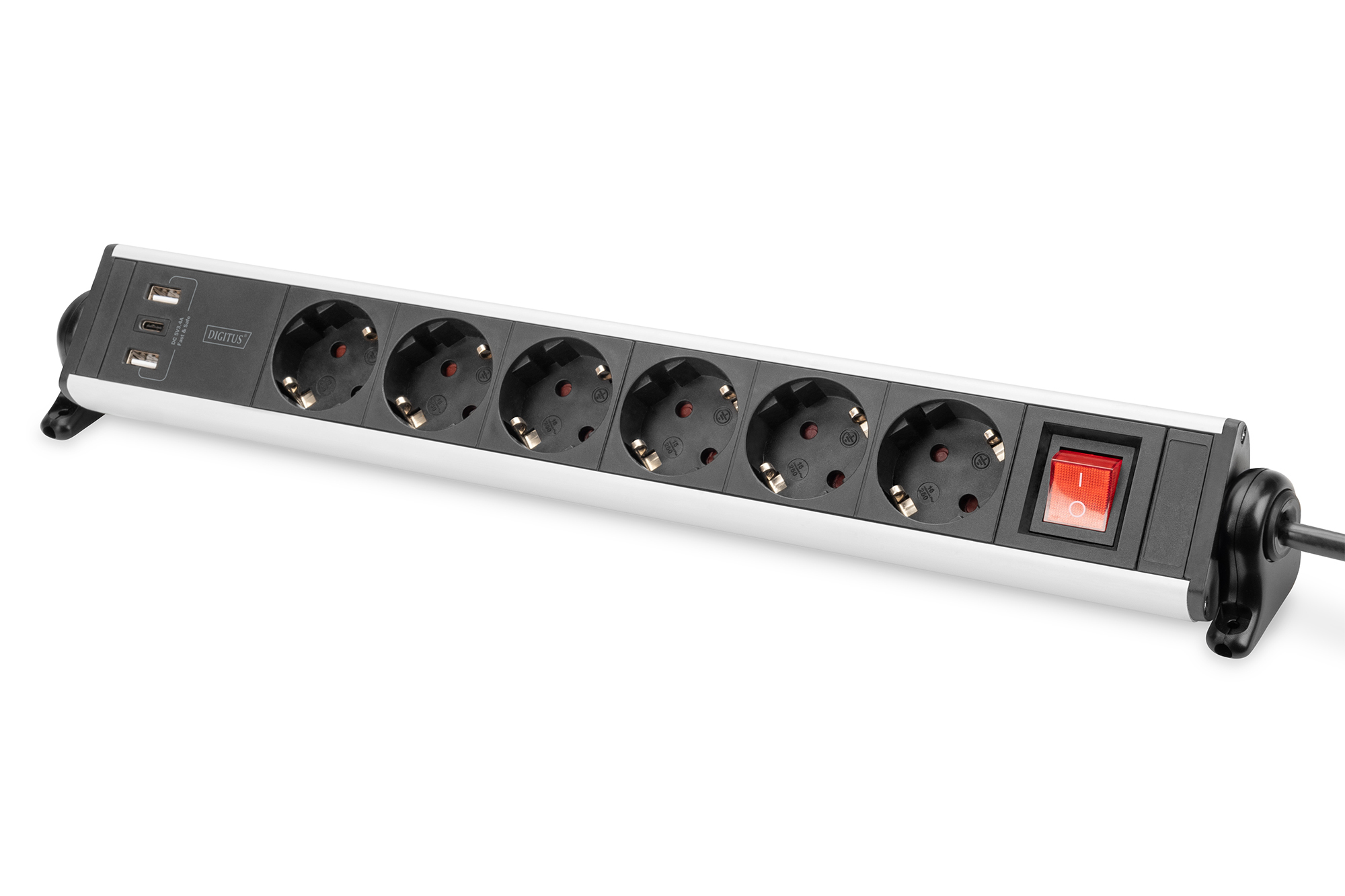 Image of Digitus 6-way office power strip with 3x USB ports