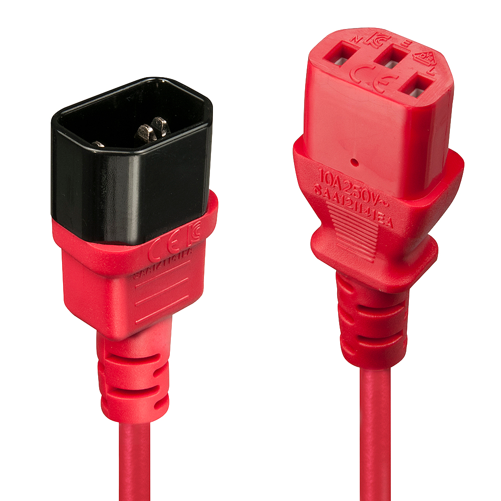 Image of Lindy 0.5m C14 to C13 Extension Cable, red