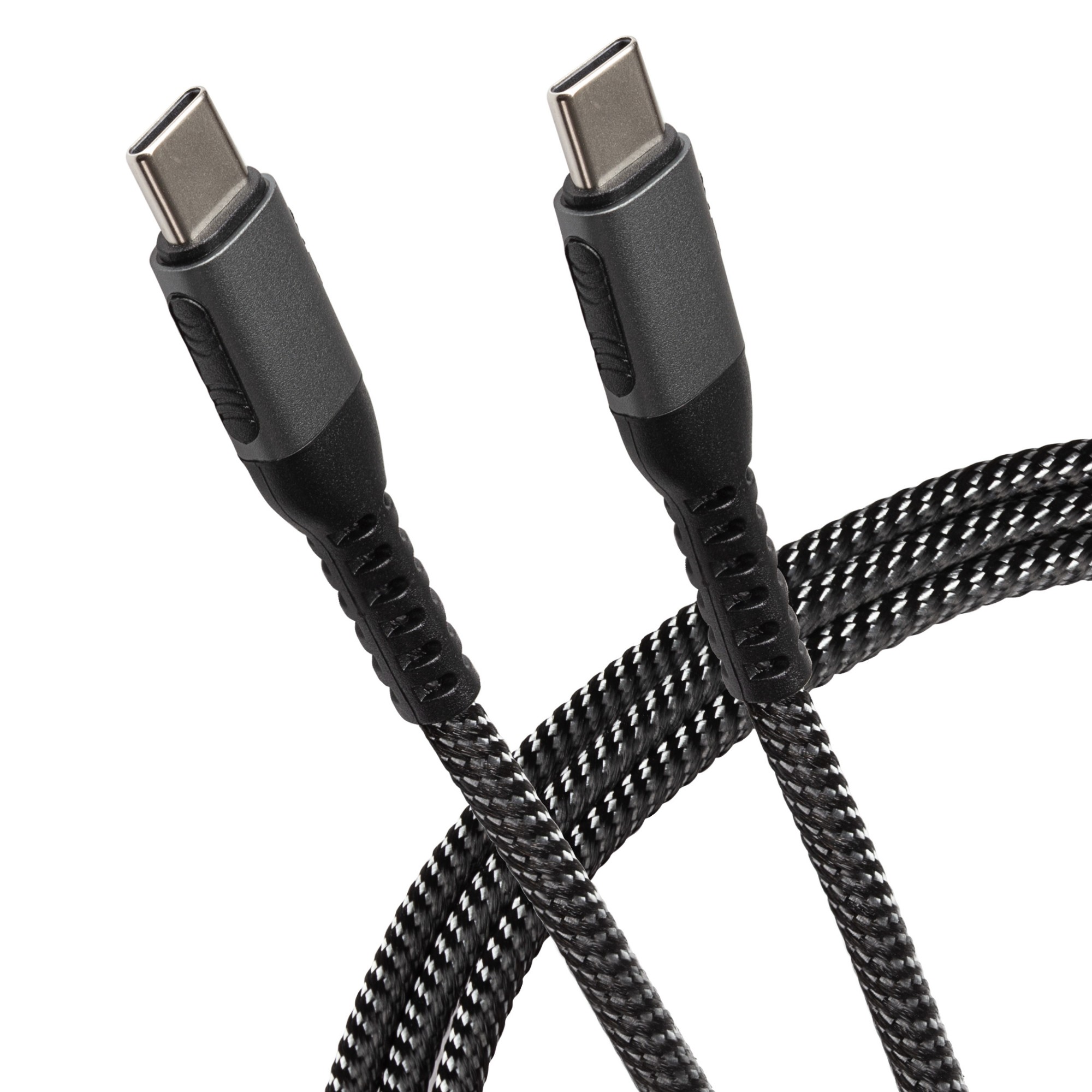 Maplin USB-C to USB-C 60W PD Braided Cable - Silver - 0.25m