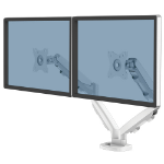 Fellowes Eppa Dual Monitor Arm - Monitor Mount for 8KG 40 inch Screens - Ergonomic Adjustable Monitor Arm Desk Mount - Tilt 90° Swivel 360° Rotation 360°, VESA 75 x 75/100 x 100 - White