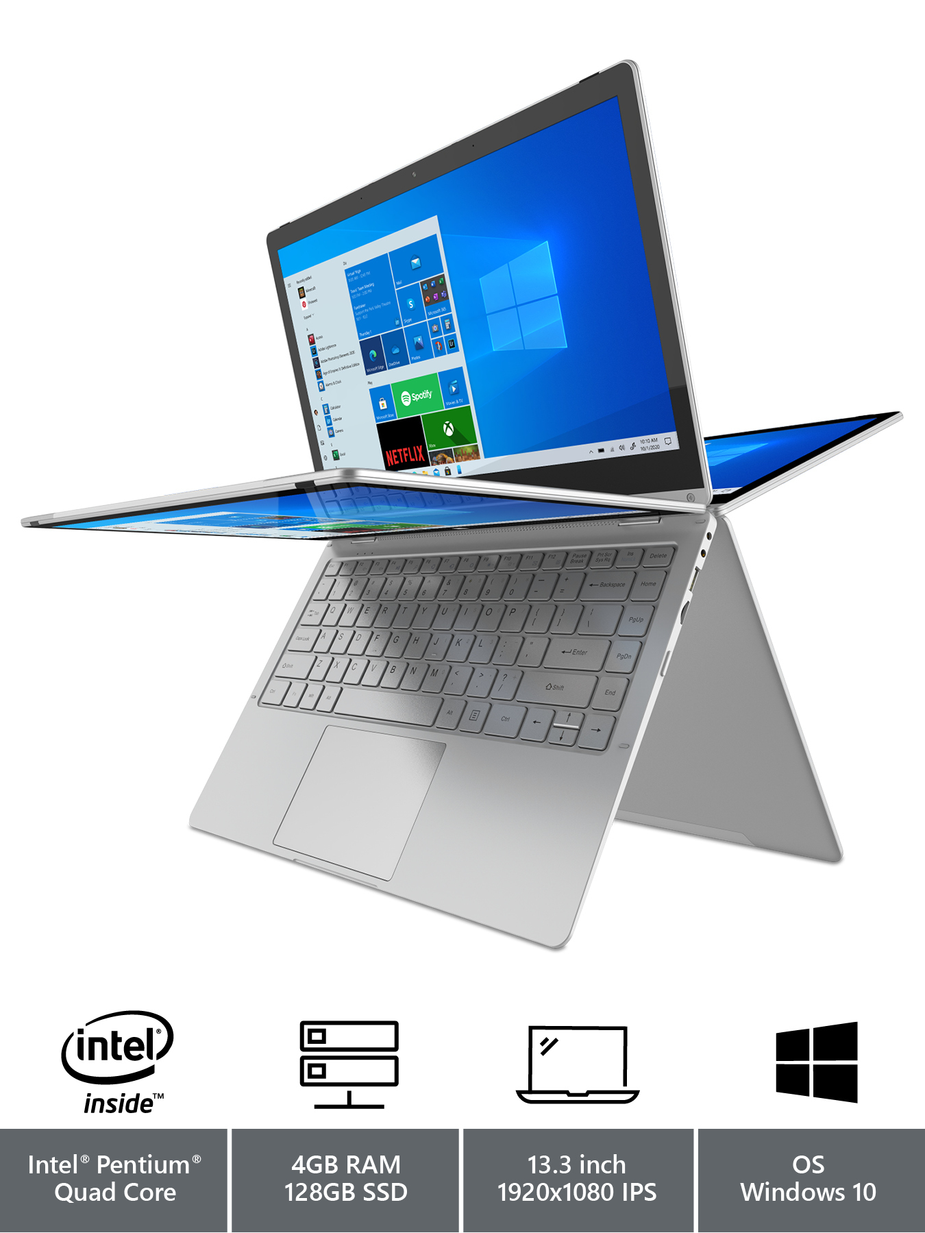 Geo Computers GeoFlex 230 2-in-1 Laptop with 13.3-inch Touchscreen Windows 10 Intel Pentium Quad-Core 4GB RAM 128GB SSD - Includes 1 Year Microsoft 365
