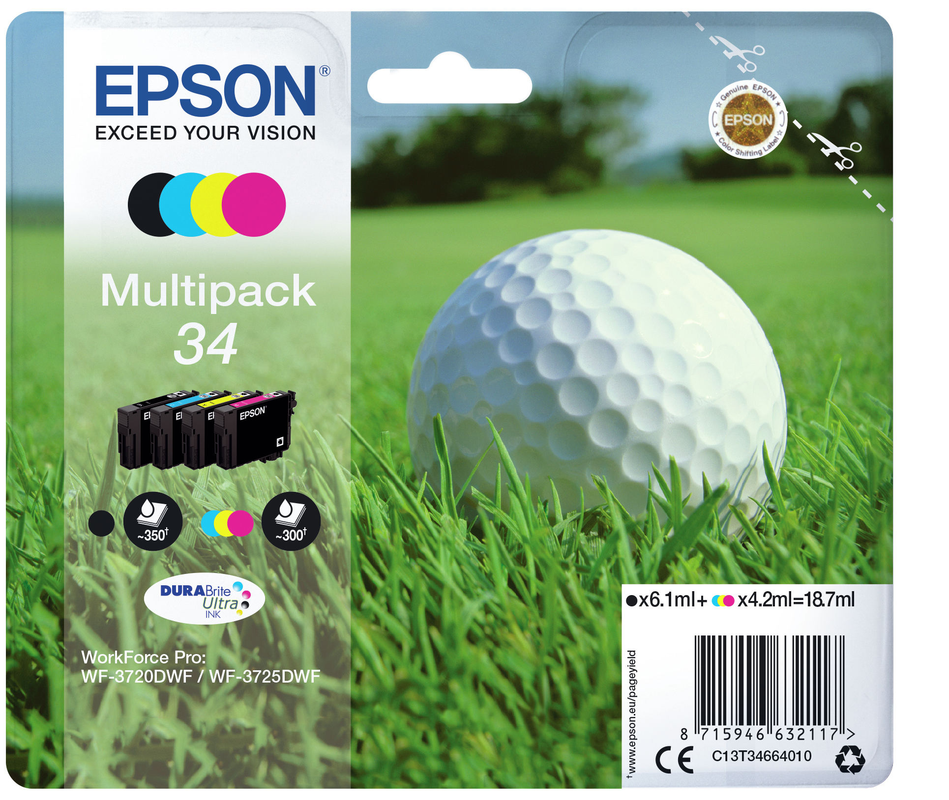 Epson C13T34664010/34 Ink cartridge multi pack Bk,C,M,Y 6,1ml + 3x4,2ml Pack=4 for Epson WF-3720