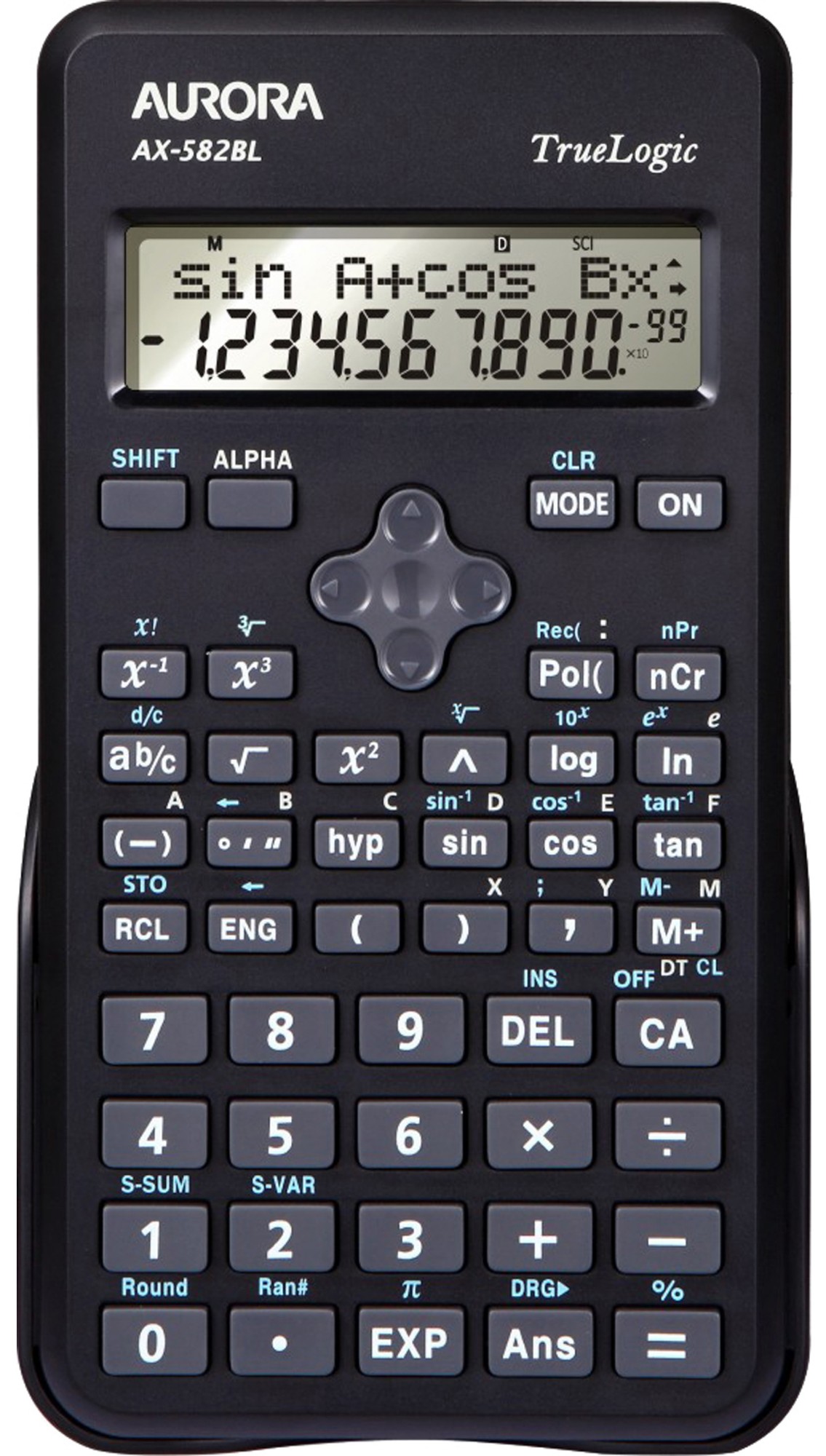 Aurora Black 2-Line Scientific Calculator (2 line display shows both sum and answer) AX582BL