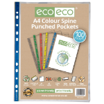 Eco Eco A4 100% Recycled Bag Colour Spine Multi Punched Pockets - Pack of 100