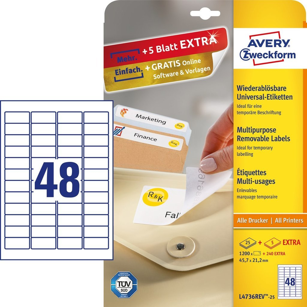 Image of Avery L4736REV-25 self-adhesive label Rounded rectangle Removable...