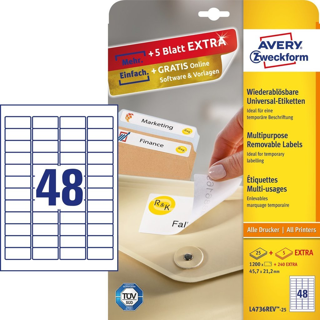 Photos - Self-Stick Notes Avery L4736REV-25 self-adhesive label Rounded rectangle Removable Whit