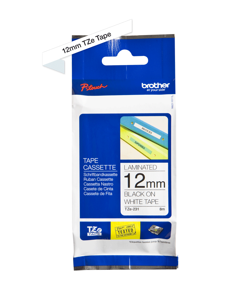 Brother P-Touch 12mm Black on White TZE231 Labelling Tape TZE231