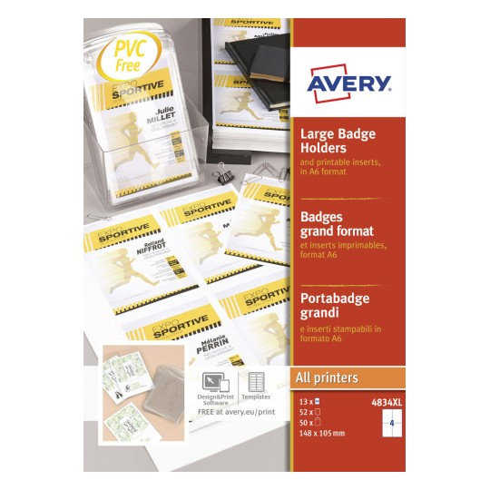Image of Avery 4834XL identity badge/badge holder Polyester 50 pc(s)